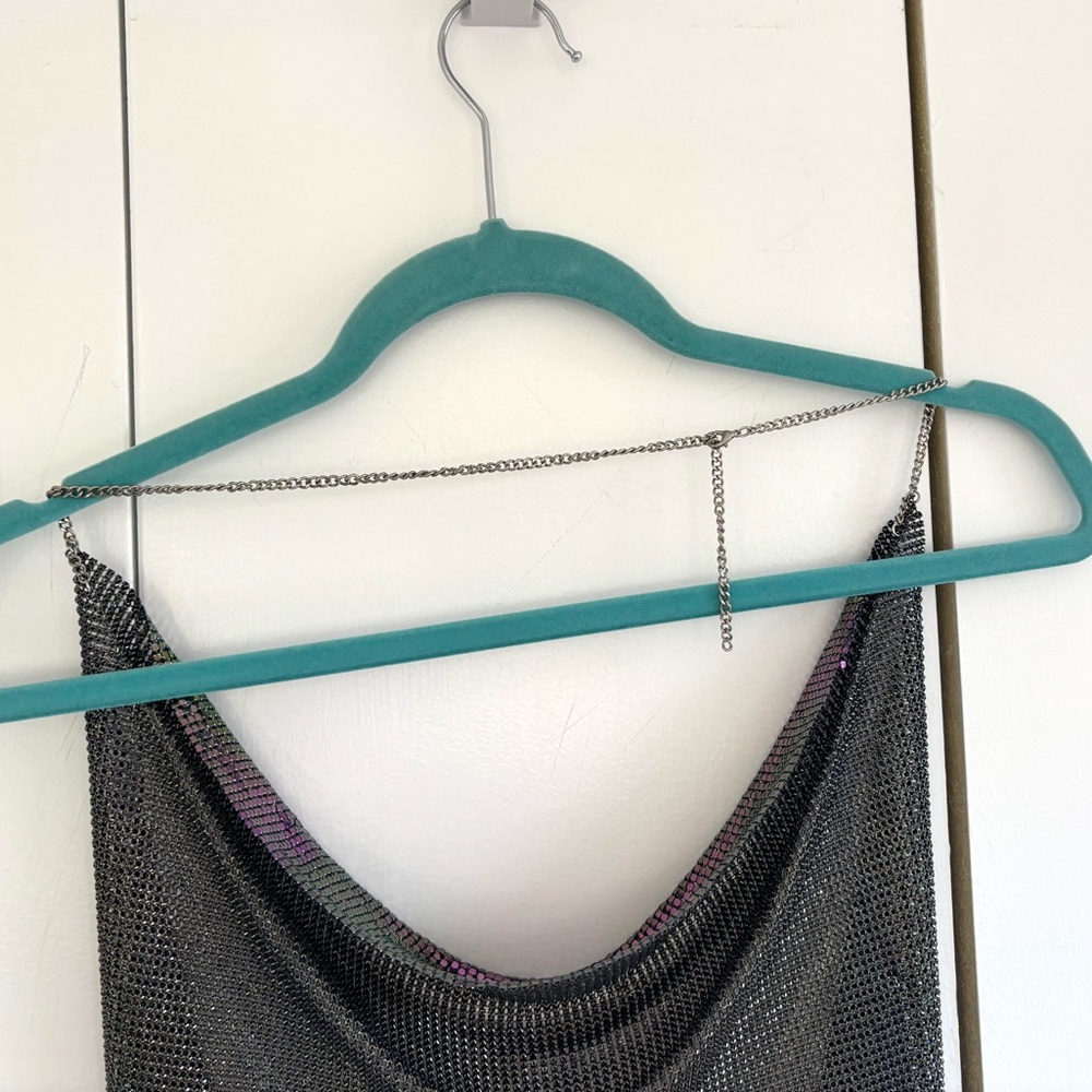 Rainbow Multicolor Chainmail Cowl Neck Crop Top Size Small - Picture 12 of 13